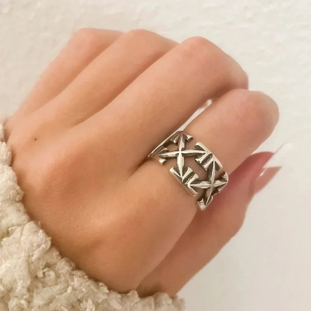 925 Sterling Silver Cross Bow Ring Arrow Ring Wide Ring Band Chunky Ring